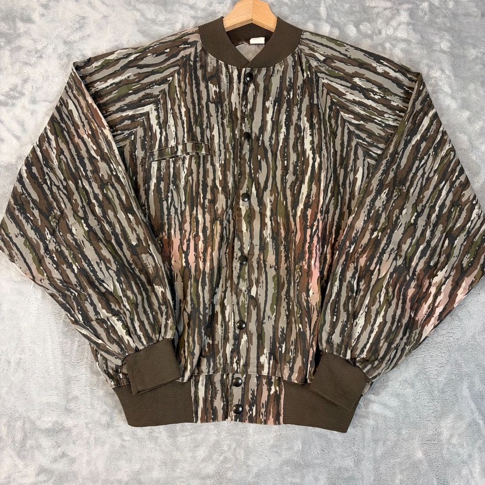 Vintage 90s Realtree Camo Bomber Jacket Mens Large Snap Front Hunting Unlined